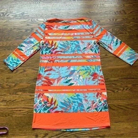 BcbgMaxAzria shift dress medium tropical stripe neon bright - Picture 5 of 9